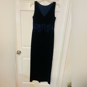 SOLD Plaza south vintage 1999 dark blue velvet dress with front split and